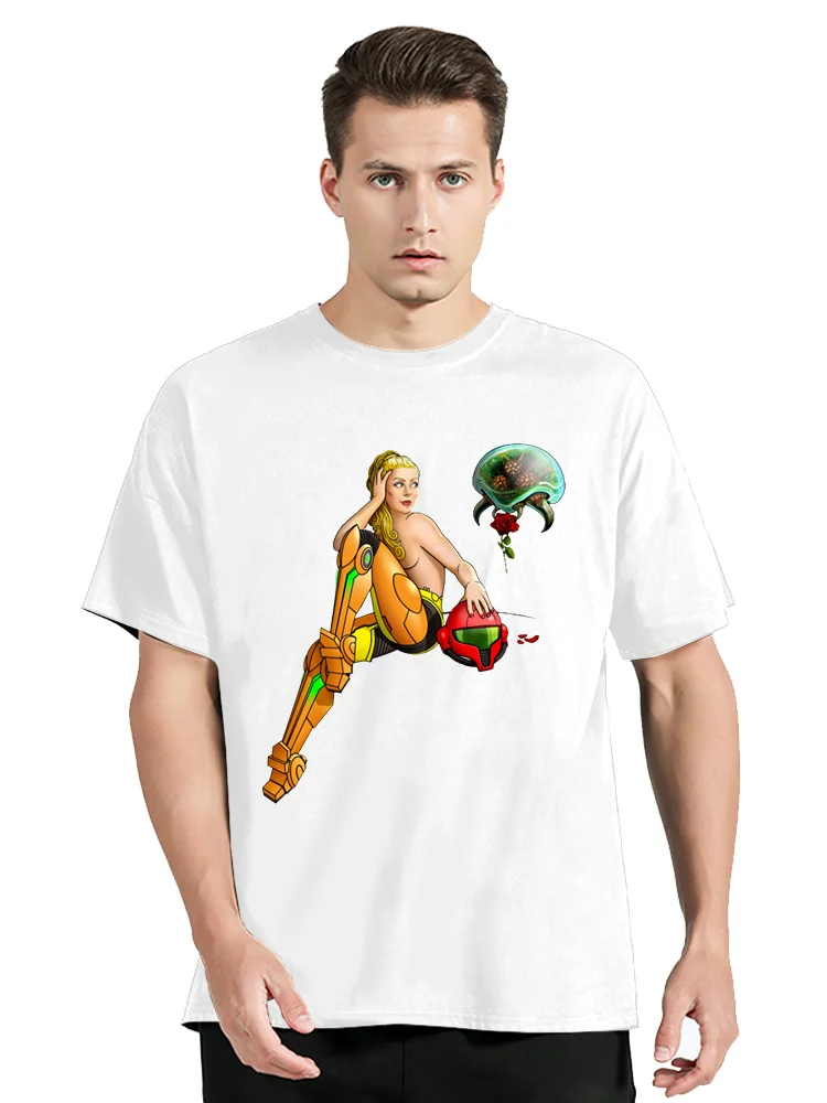 Featuring Samus Aran Metroid In Love Funny Artsy Gaming T-shirt Cotton Men's Clothing Harajuku Casual T Shirt Oversized Tshirt