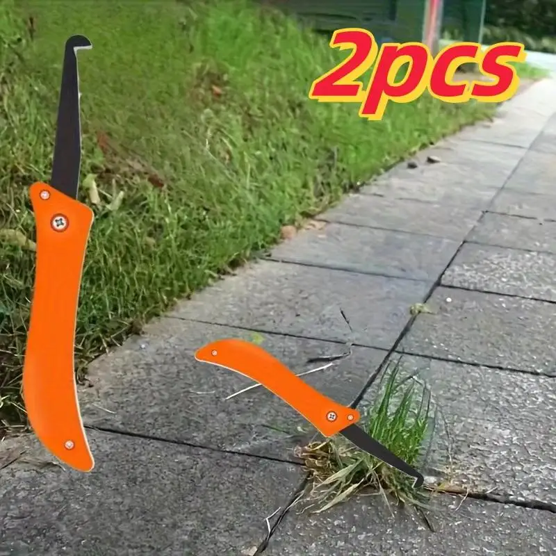 2pcs Heavy Duty Weed Puller Durable Metal Garden Weeder Tool Foldable Lightweight For Lawns Pathways No Batteries Orange