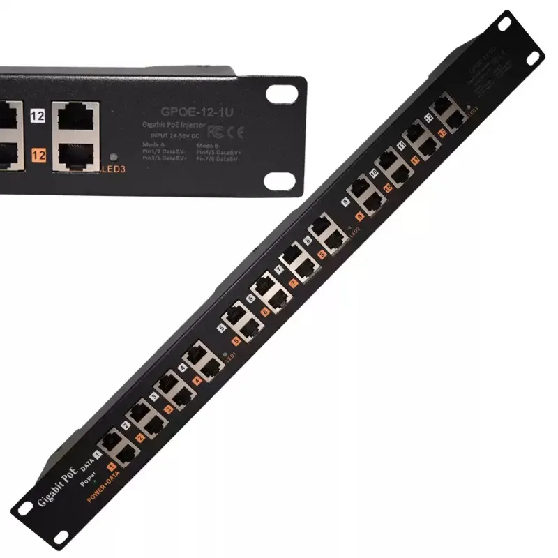 Universe Grocery Store Cabinet-specific, 19-inch 1U, 12-port POE Medium-span Gigabit Ethernet Power Injector Supports A. B Mode