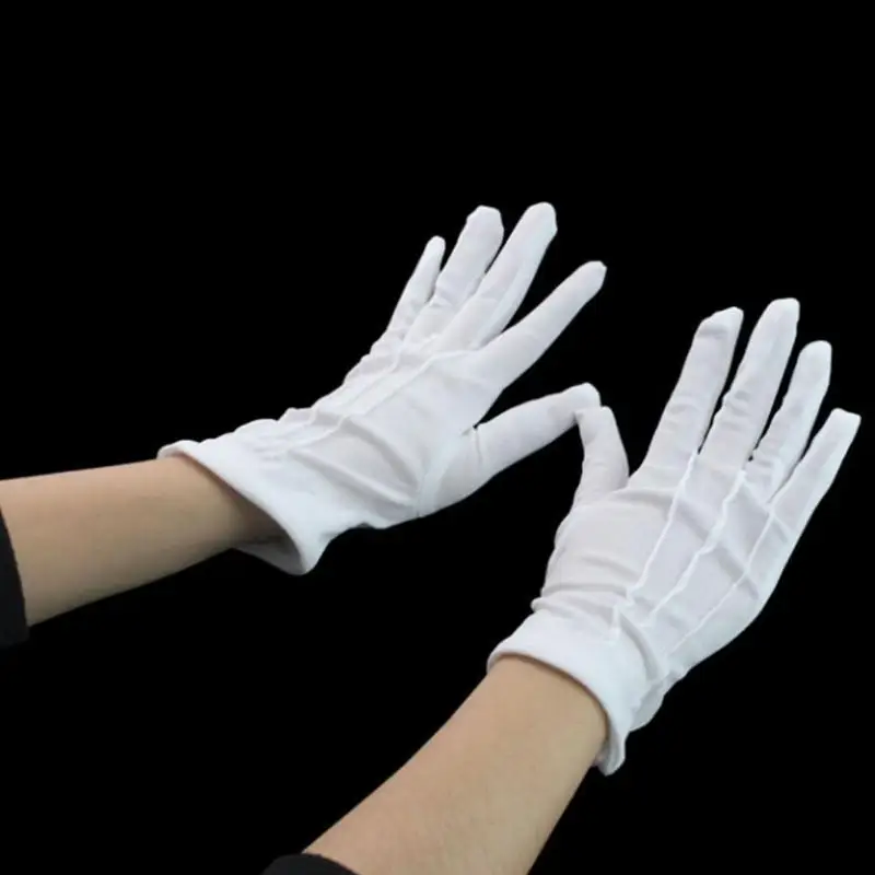 1 par guantes LICRA blanco y negro para adultos, guantes formales para disfraz policía, protector esmoquin, uniforme inspección joyería Mit
