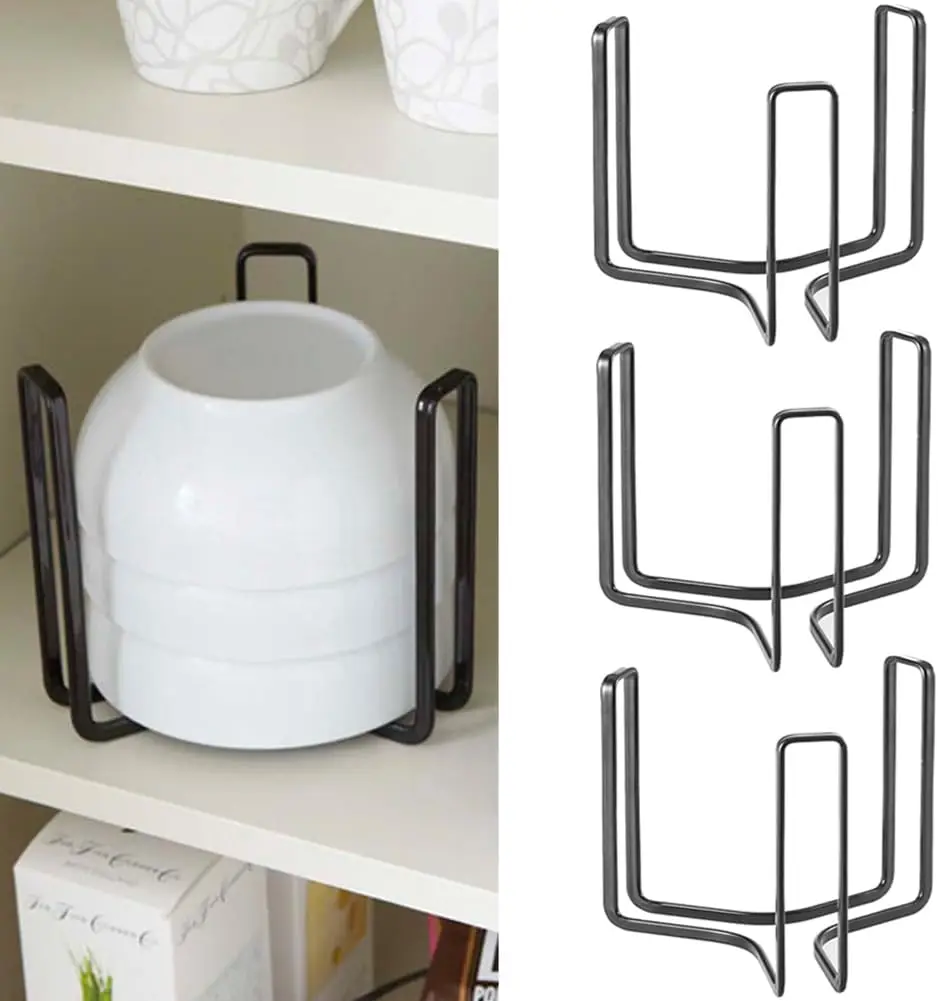

Dinnerware Bowl Plate Holder Fit for 6.5 Inches Diameters Bowl, Metal Bowl Storage Dying Display Rack for Kitchen Drawer
