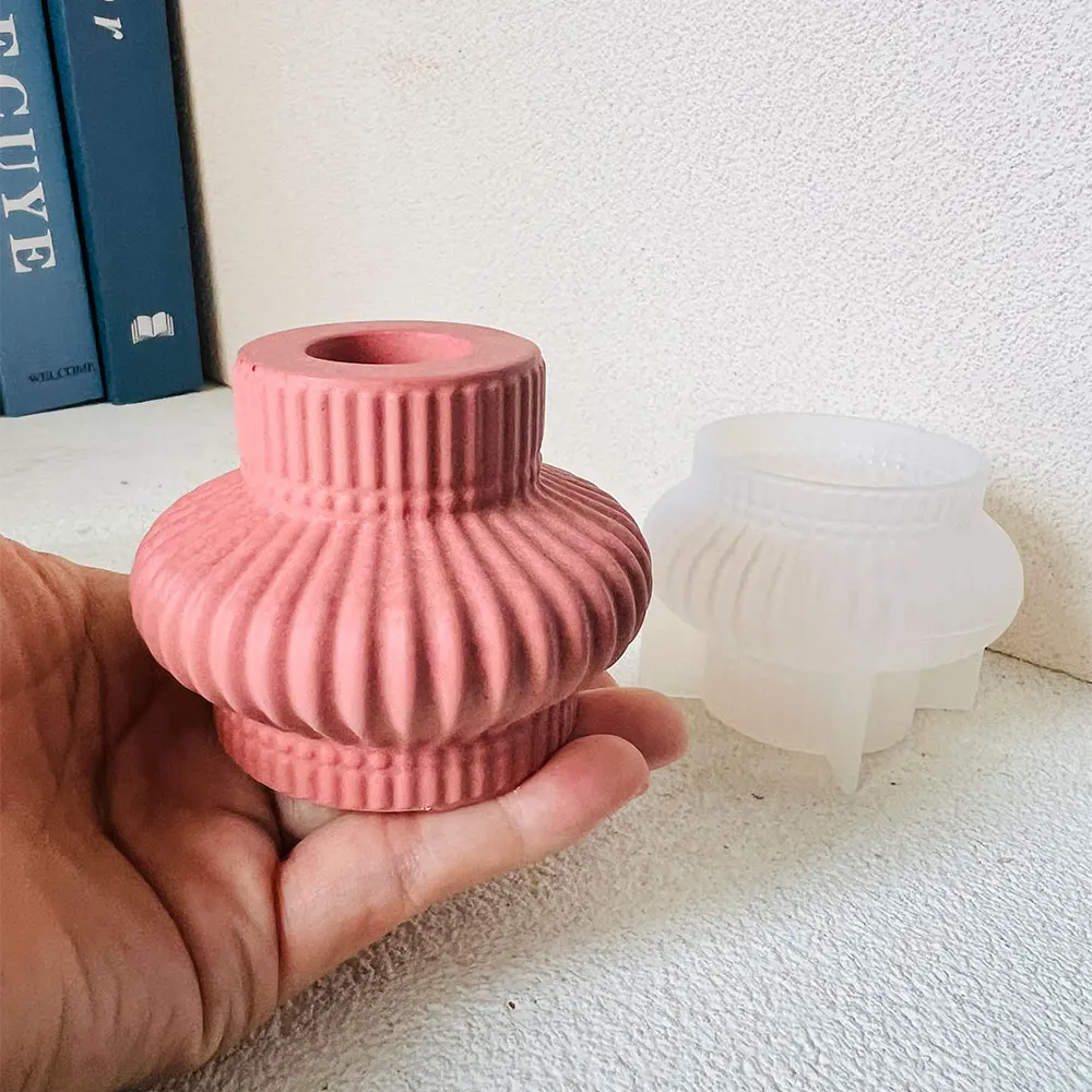 Classic Striped Candle Holder Silicone Mold Table Decor Tealight Holder Concrete Mold Gypsum Epoxy Resin Candlestick Mold