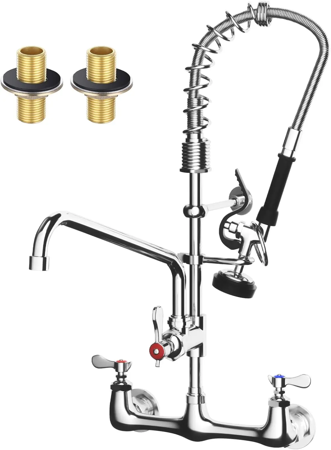 

Commercial Wall Mount Kitchen Sink Faucet with Pre-Rinse Sprayer - Classic, 25'