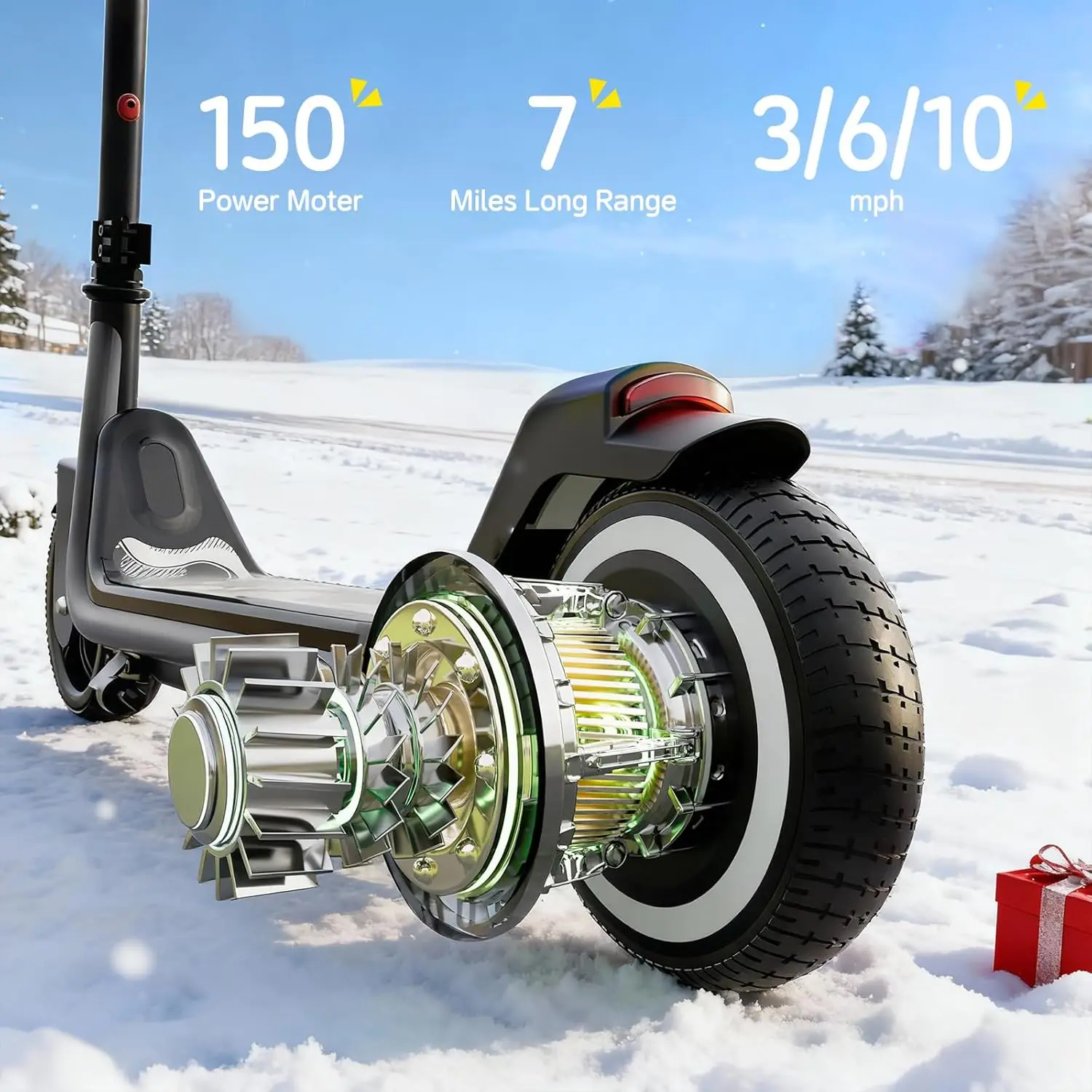 سكوتر كهربائي للأطفال يتسع لـ 6-12، سرعات 3/6/10 ميل في الساعة للراحة القصوى، سكوتر كهربائي بارتفاع قابل للتعديل، 150 وات وفرامل مزدوجة #3