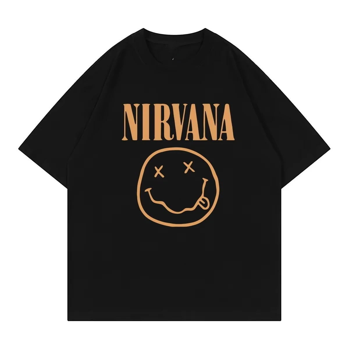 Classic Nirvana Band Retro Cotton T-shirt Men's Short Sleeve Summer Punk Style Solid Color Loose Casual Breathable T-shirt