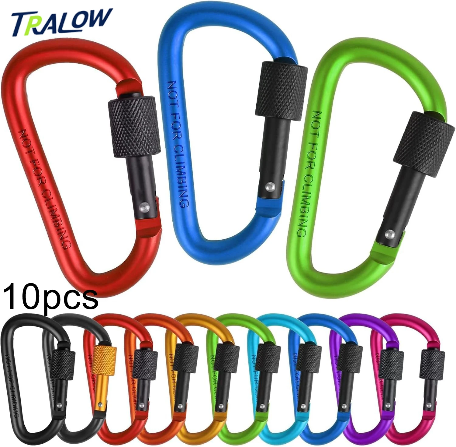 

TRALOW 10pcs D-Buckle with Locking Mechanism Aluminum Alloy Backpack Hook for Outdoor Backpacks Camping Hiking and Running