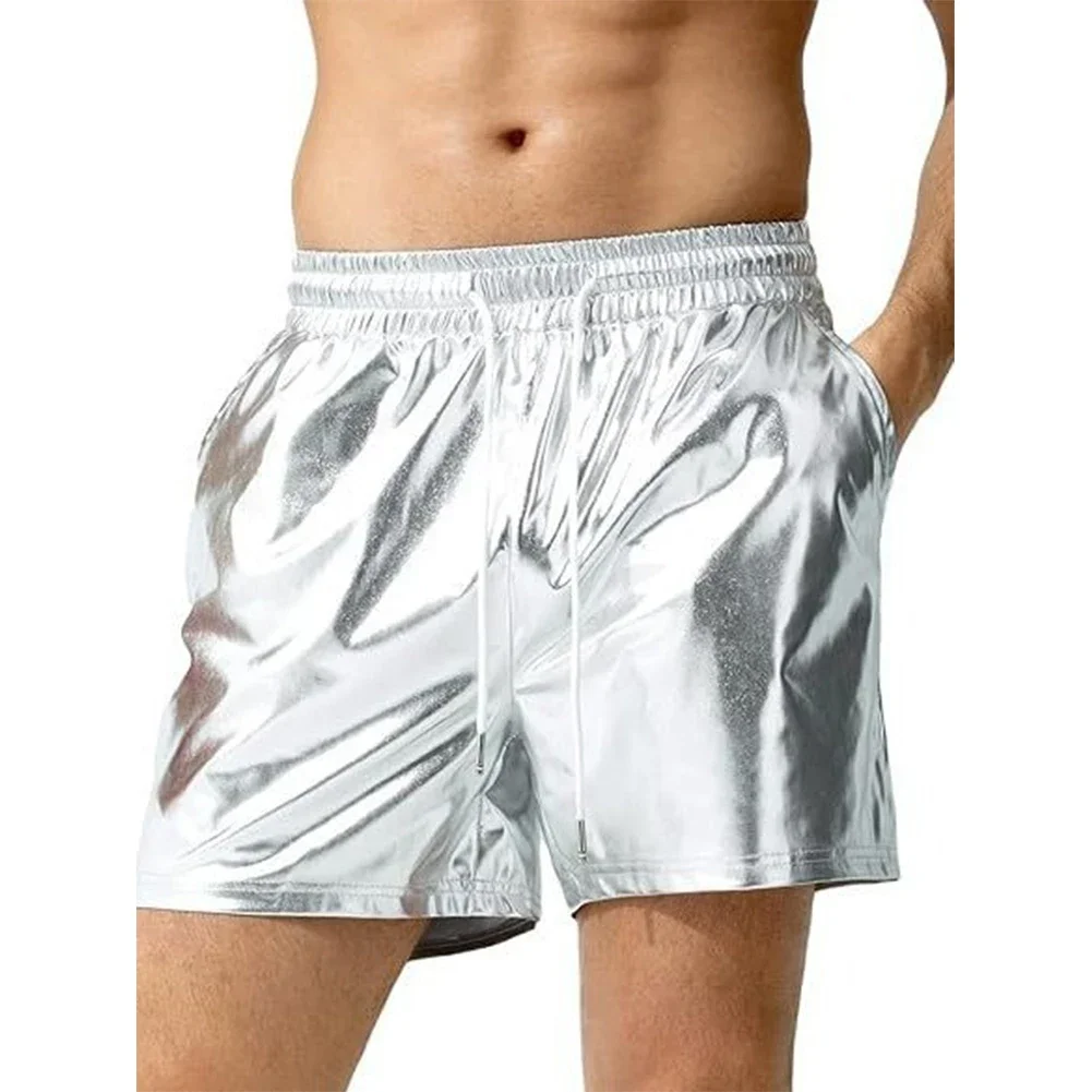 Fashion Hot Men\'s Shorts Beach Casual Elastic Waist Shiny Short Pants Solid Color Daily Holiday Vacation Male