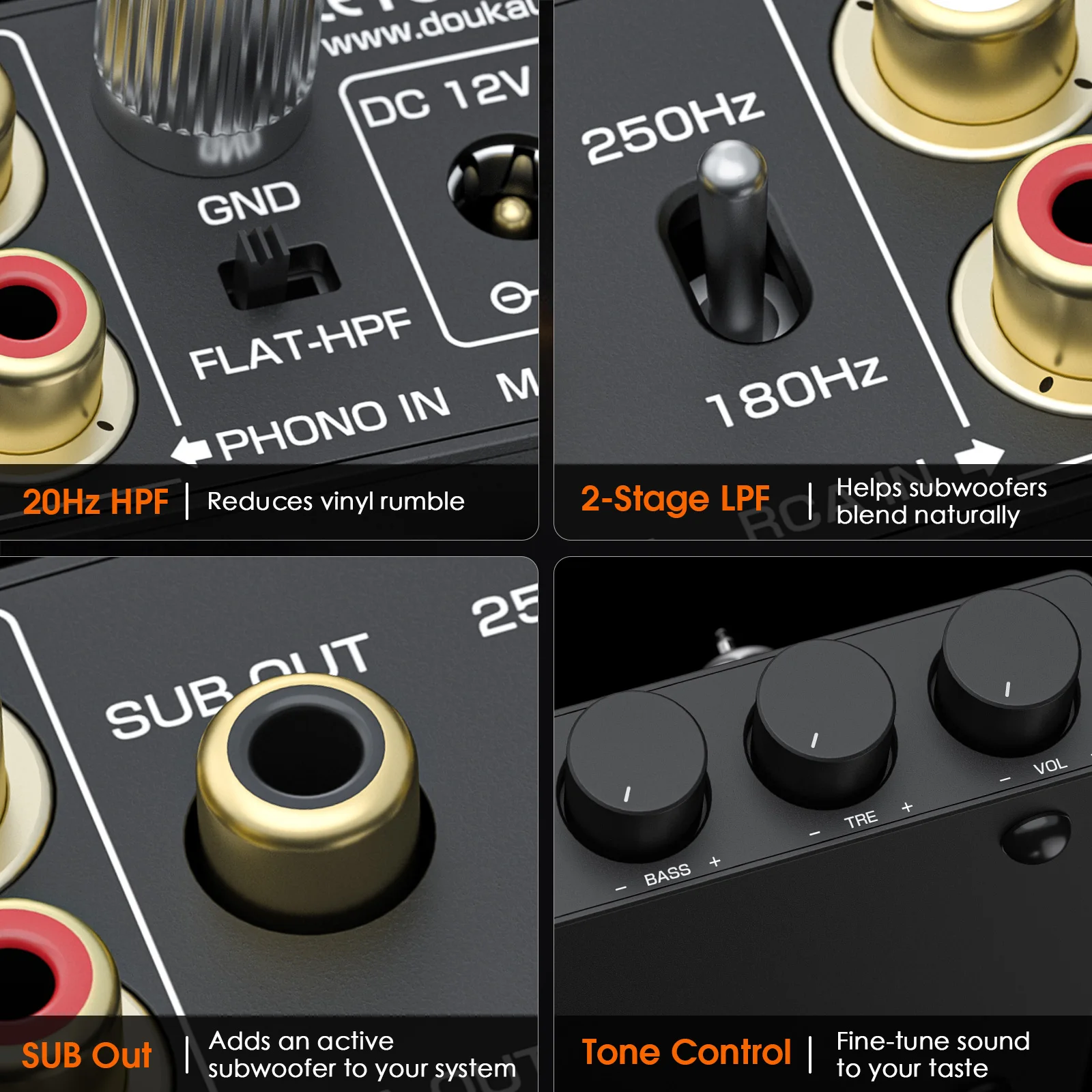 MM Phono-Röhrenvorverstärker HiFi Stereo Vakuumröhren-Vorverstärker mit Tiefpassfilter SUB-Ausgang Plattenspieler Audio-Vorverstärker – Detail 5