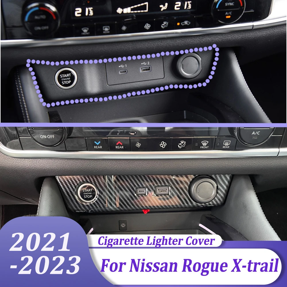 Cigarette Lighter Decoration Frame Cover Interior Car Styling Accessories For Nissan Rogue X-trail 2021 2022 2023 (LHD)