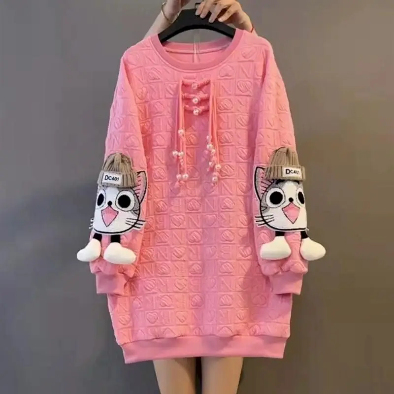 Oversized Pullovers Women Autumn Winter Trendy Mid-length Pullover Fashion Three-dimensional Decoration Cartoon Cute Tops Woman