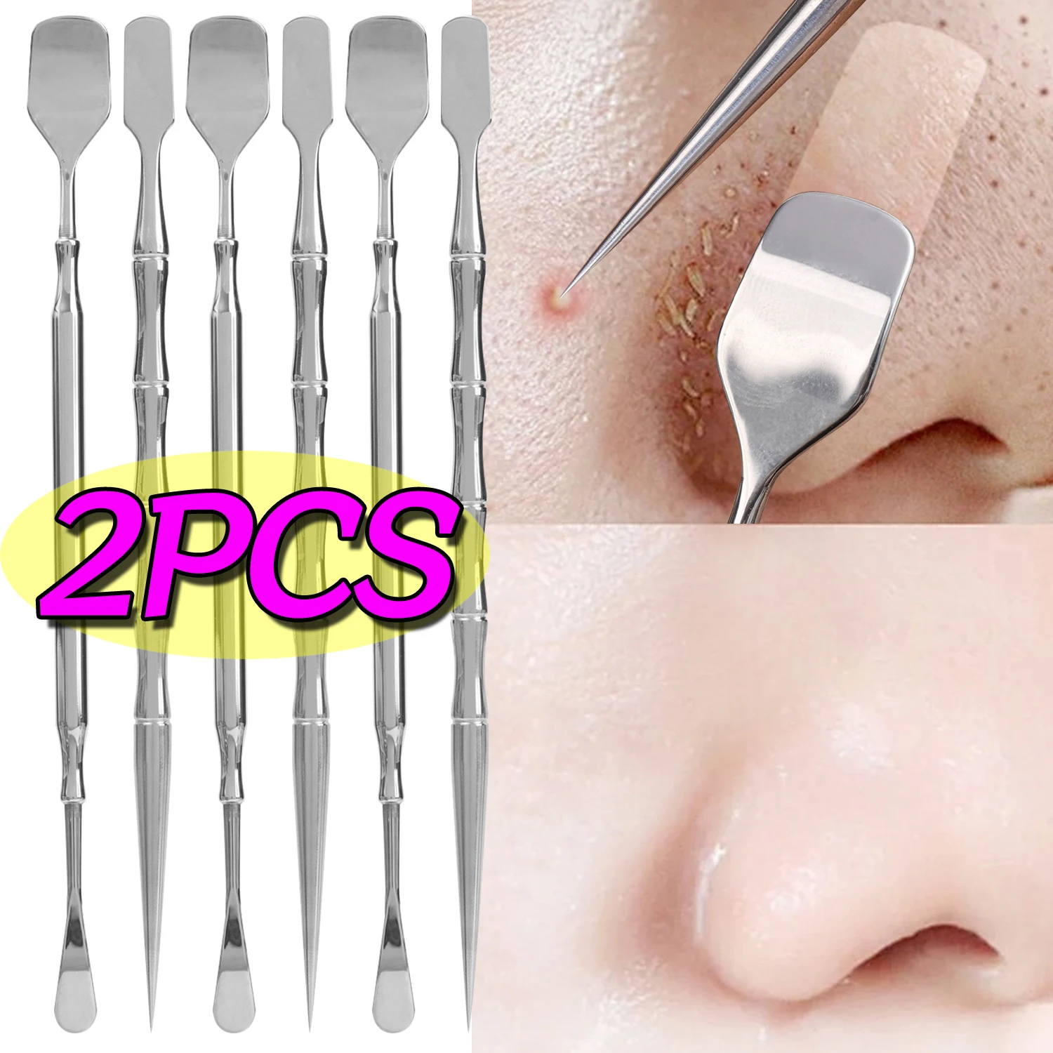 Double Head Blackhead Remover Scraper Acne Needles Stainless Steel Face Squeezing Pimple Blemish Cleaning Treatment Care Tools