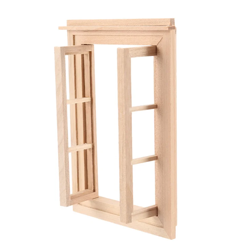 AC52-3X 1:12 casa de muñecas en miniatura, doble ventana, marco de madera de 6 paneles y placa de vidrio, casa de muñecas, accesorios de doble ventana DIY