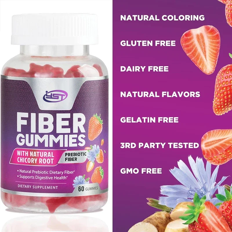 Adult fiber gummies, fiber 4g gummies - supports regular and natural prebiotic fiber gummies, strawberry flavored -60 gummies