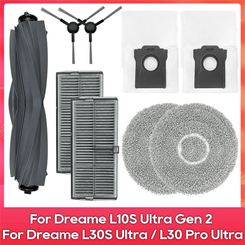 

ABRW-For Dreame L10S Ultra Gen 2, L30S Ultra, L30 Pro Ultra Main Side Brush Filter Mop Rag Dust Bags Parts Accessories