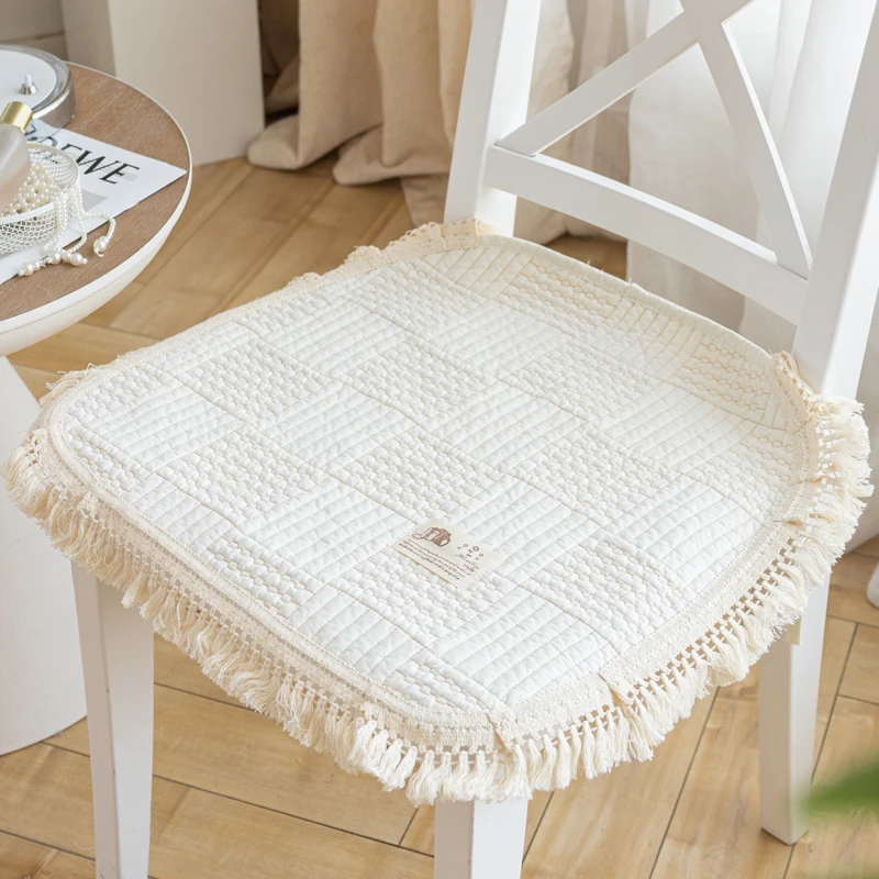 100% Cotton Chair Cushion Four Seasons Universal Chair Seat Cushion Mat Car Office Lace Cushion With Strap Anti-slip