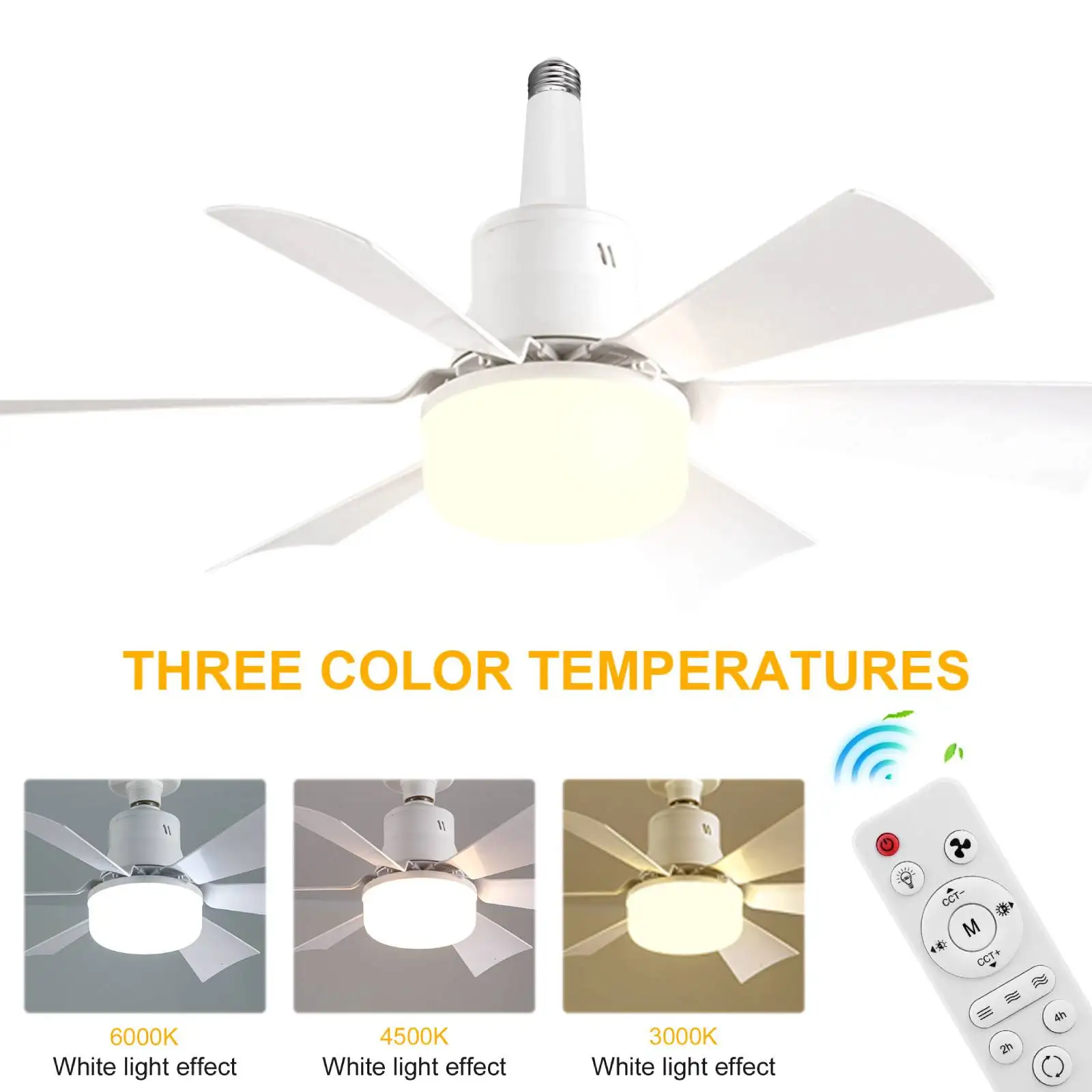 Ventilador de techo con temporizador remoto, ventilador inalámbrico de 3 velocidades con velocidad del viento, regulable para sala de estar y dormitorio