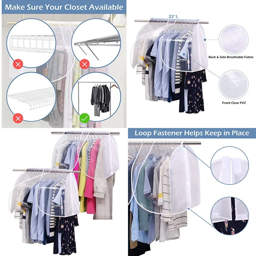 

Hanging Closet Cover for Storage Dustproof Shoulder Cover Garment Protector for Clothes, Coats, Suits, Dresses, 2 Pack, White
