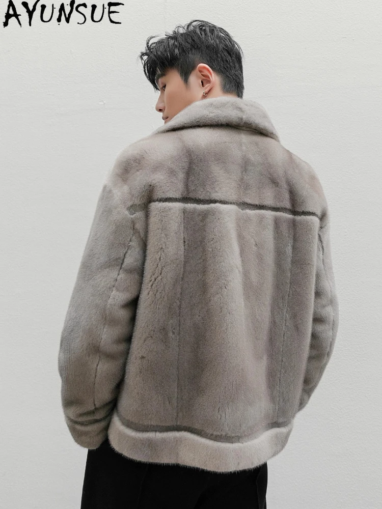 AYUNSUE High-end Real Fur Coat Man Natural Mink Fur Jackets for Men Winter Top Quality Men's Fur Coats Jacket Luxury Clothes