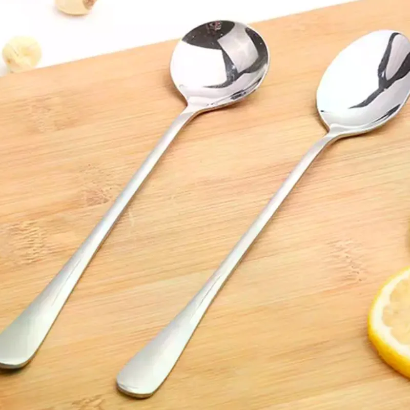 Hot Sale Long Handle Meal Coffee Spoon Stainless Steel Spoon Ice Cream Stirring Spoon Tableware Spoon Household Dinner Spoon Fru