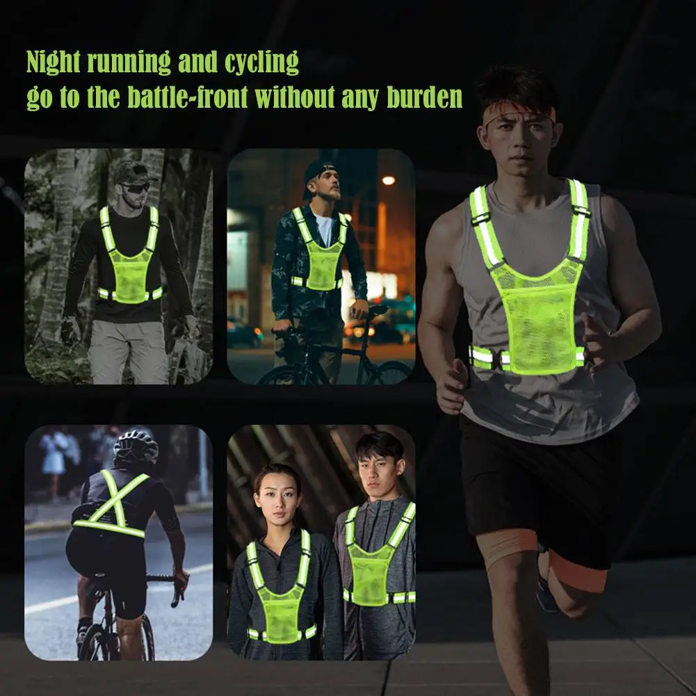 Outdoor Night Walking Reflective Vests With Storage Bag Highlight Adjustable Lightweight Biking Safety Strap Waterproof Running