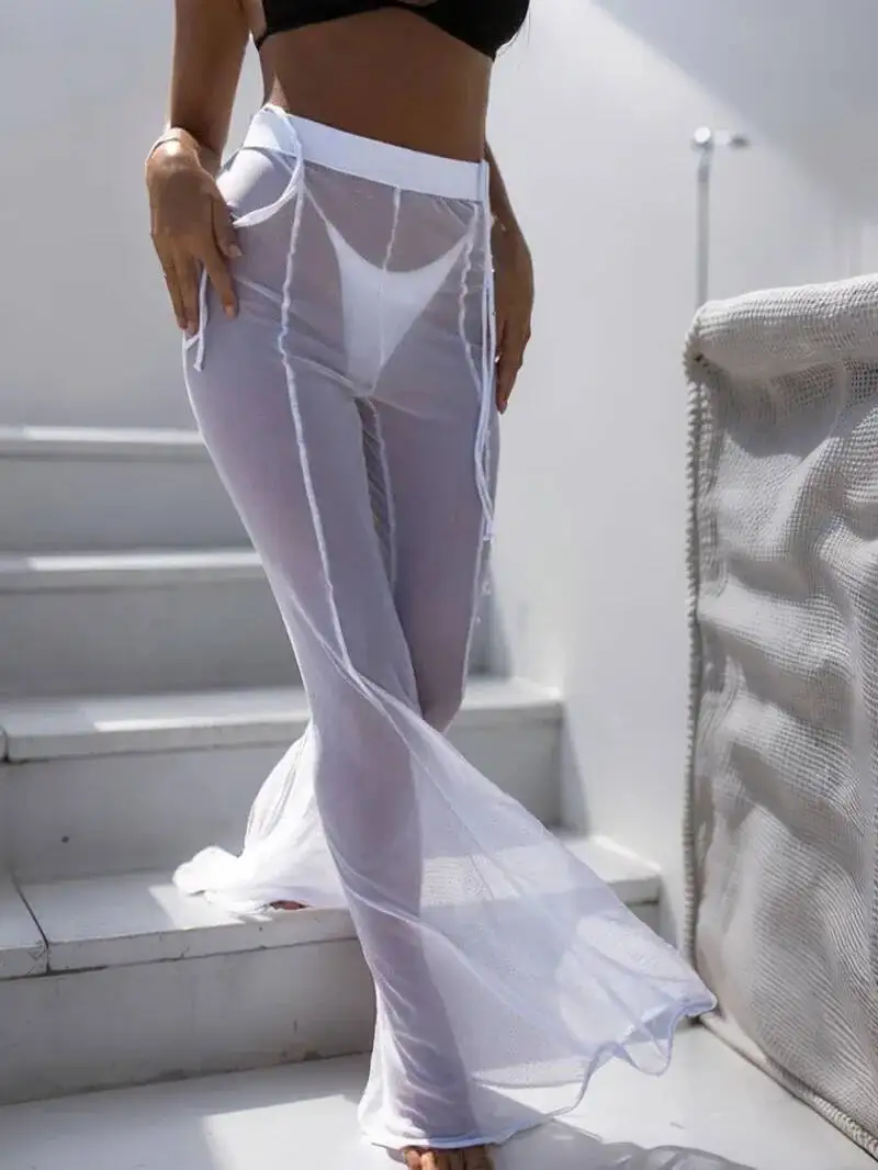 Pants Summer Transparent Mesh Beach Yarn Women Sexy Pants Thin Wide Leg Pants Fashion Casual Fashion Women Pants OA99