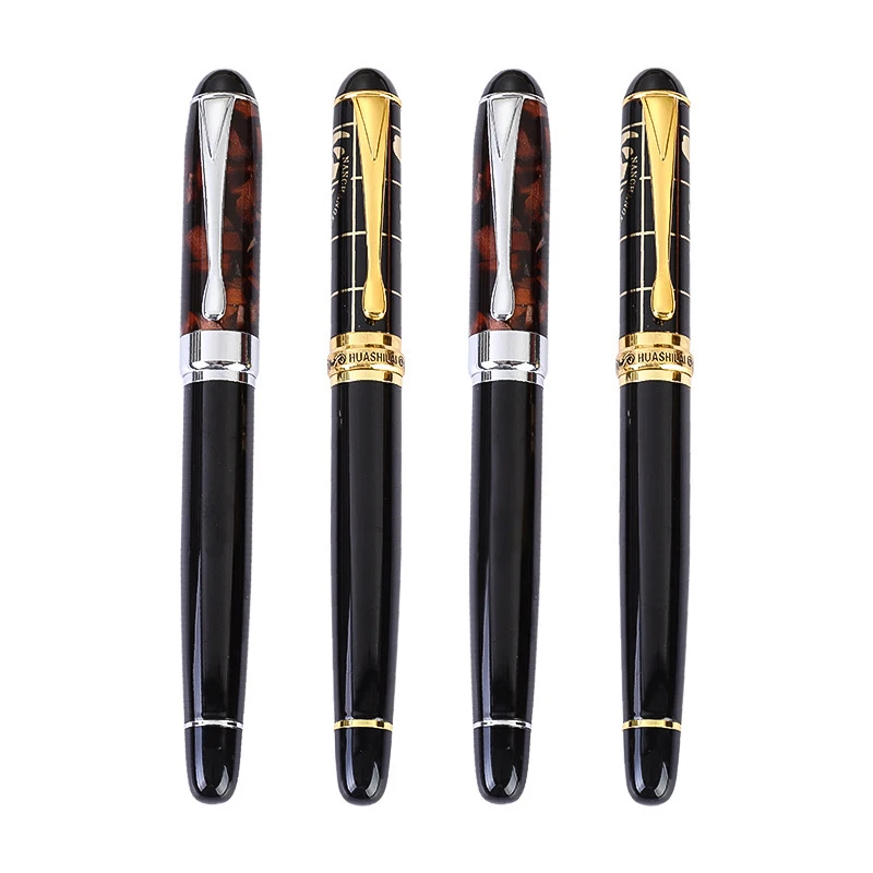 4 Pcs Jinhao Black & Brown Marble Map Plat Design Medium Nib Fountain Pen