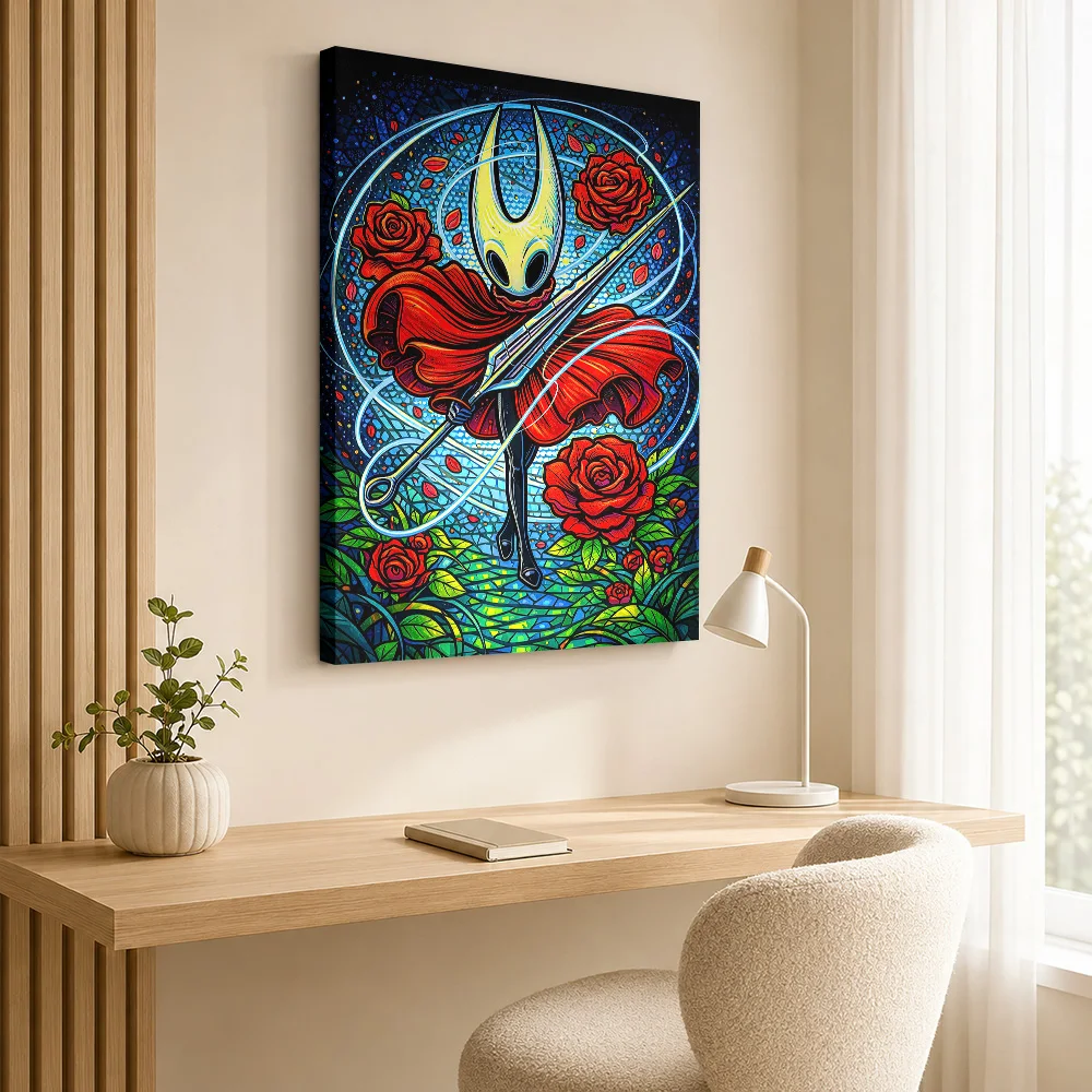 Hornet with Roses Stained Glass Art Canvas Painting Poster Custom Photo Modern Aesthetic Canvas Wall Art for Dining Room Decor