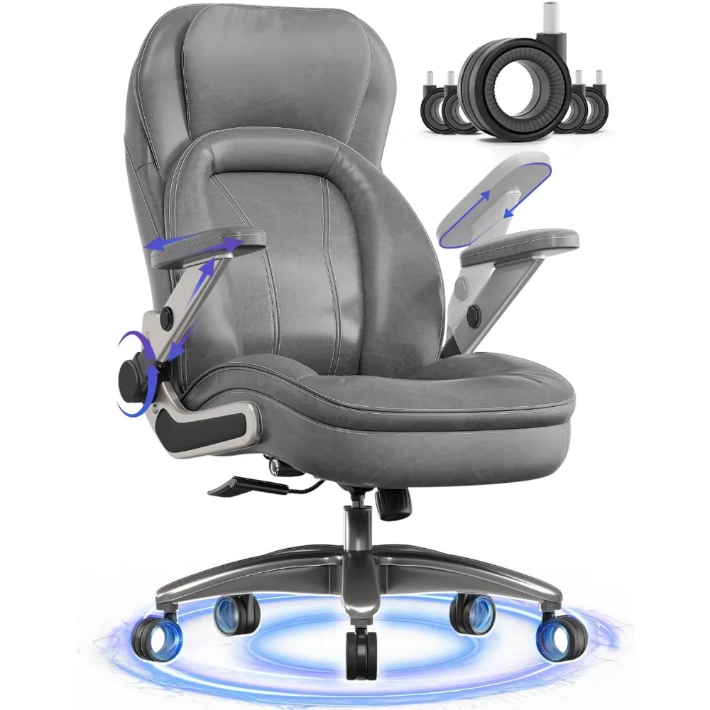 

Big and Tall Office Chair,600lbs Heavy Duty Desk Chair with 5D Arms and Adjustable Lumbar Support,PU Leather High Back