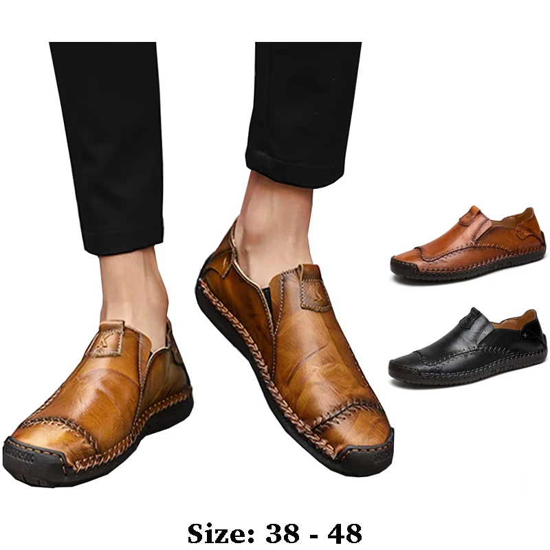 

high quality leather casual boat shoes for men low cut stitching comfortable 47 48 new 2025 walking big size shoe brown khaki