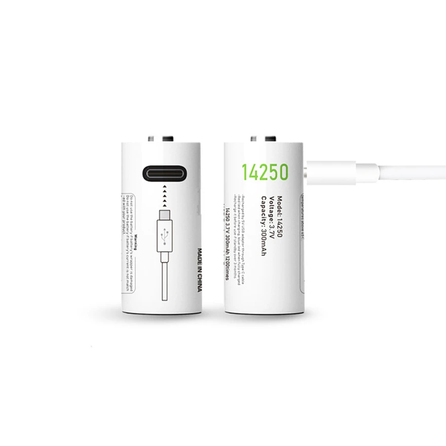 2pcs/lot 3.7V 300mAh 14250 rechargeable lithium battery USB rechargeable PLC device battery charging via type-c charging cable