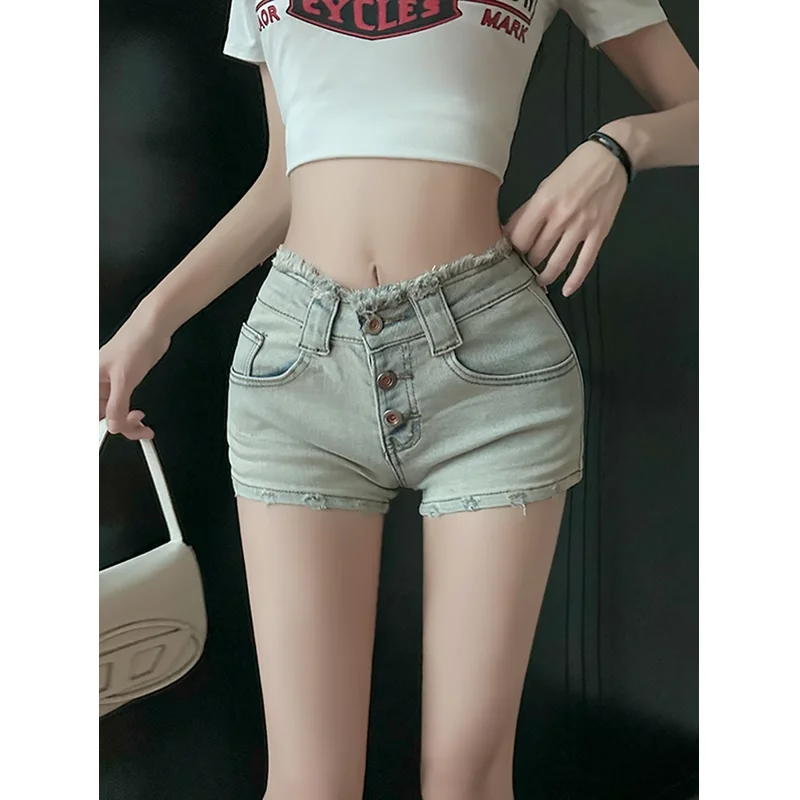

Women's Slim-breasted A-line New Style Worn Tight Lace-up Low-waist Denim Shorts