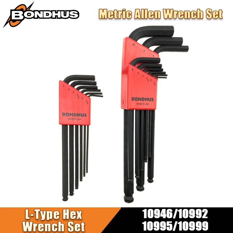 BONDHUS Metric Allen Wrench Set Ball End L-Type Extended Hex Key Set Repair Hand Tools 10946/10992/10995/10999