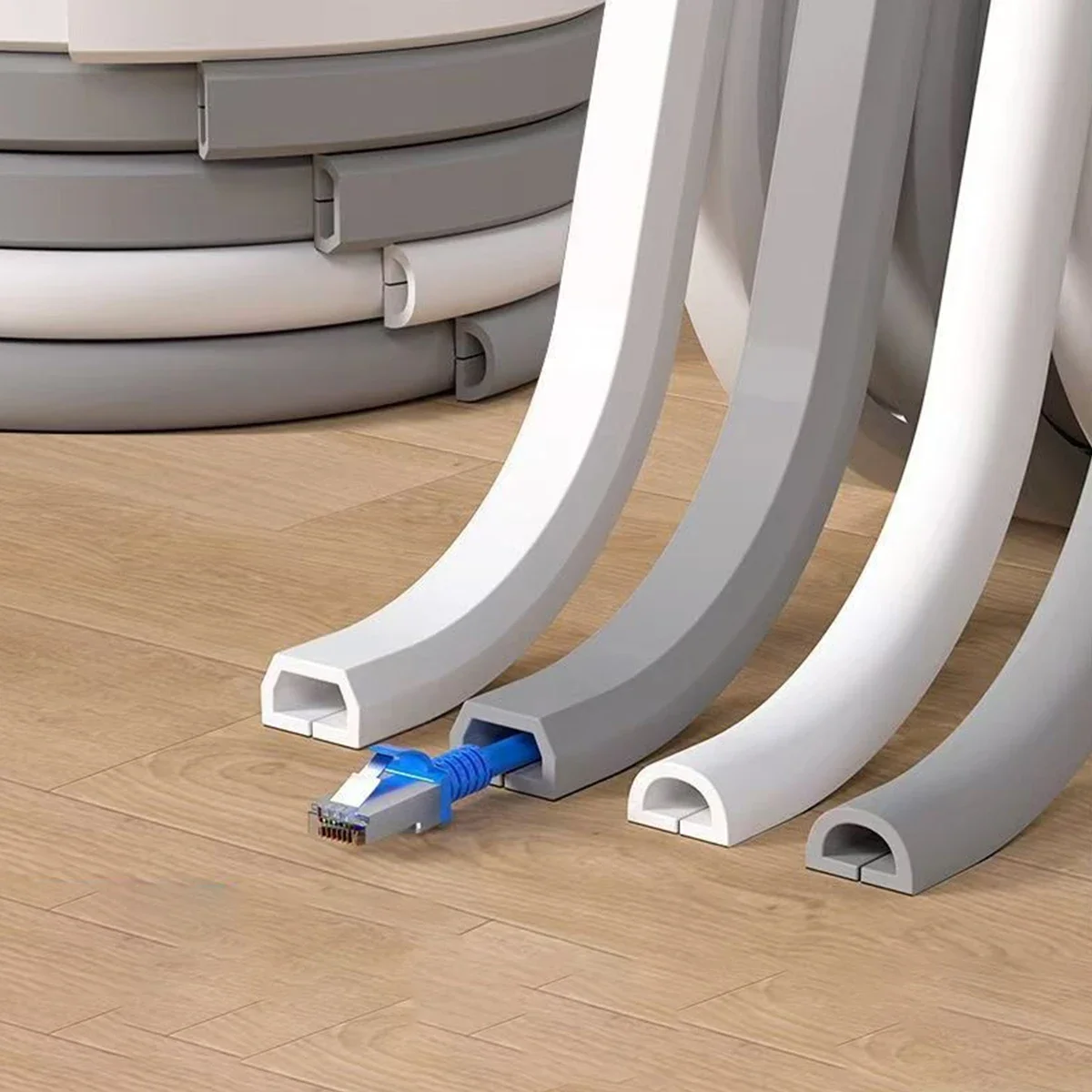 1M Cable Sleeve Arc Floor Cord Cover Self Adhesive Cable Protector Anti Extrusion Wiring Duct for Home Outdoor Wire Organizer