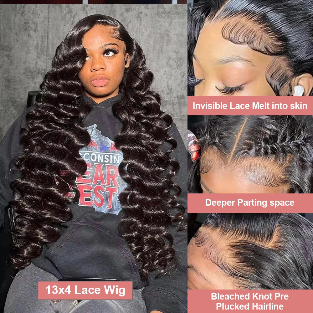 40 بوصة فضفاض موجة عميقة 13x4 13x6 360 باروكة من شعر طبيعي 250 الكثافة البرازيلي المياه مجعد طبيعة موجة HD الدانتيل شعر مستعار أمامي قطعها مسبقا