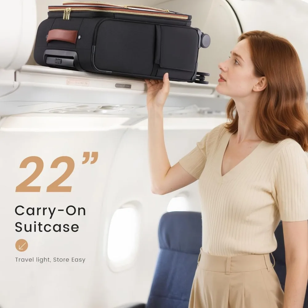 Airline Approved Large Waterproof Softside Carry-On Suitcase 22x14x9 with 3 Packing Cubes, Lightweight Luggage for Travel