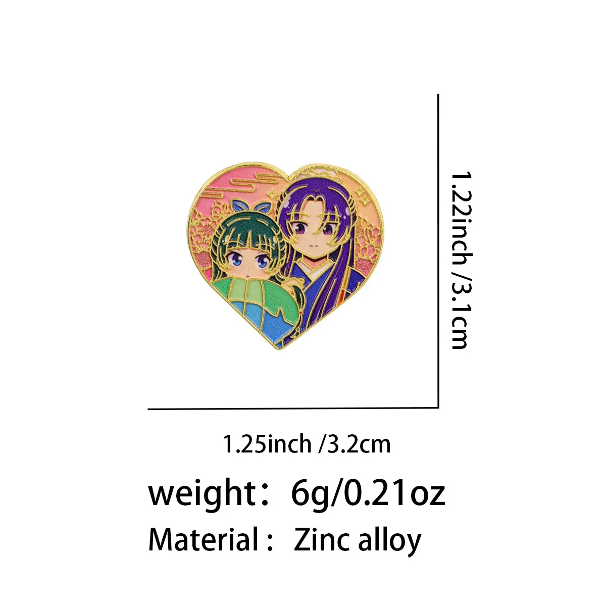The Apothecary Diaries Maomao Jinshi Heart Shape Enamel Pins Anime Brooch Metal Couple Pin Backpack Badge Cosplay Gift for Fans