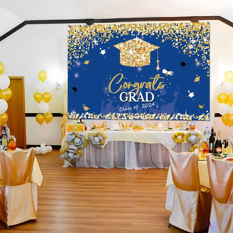 A99E-150X100cm Class Of 2024 Graduation Graduates Photography Cloth Farewell Party Theme Ceremony Golden Spot Backdrops