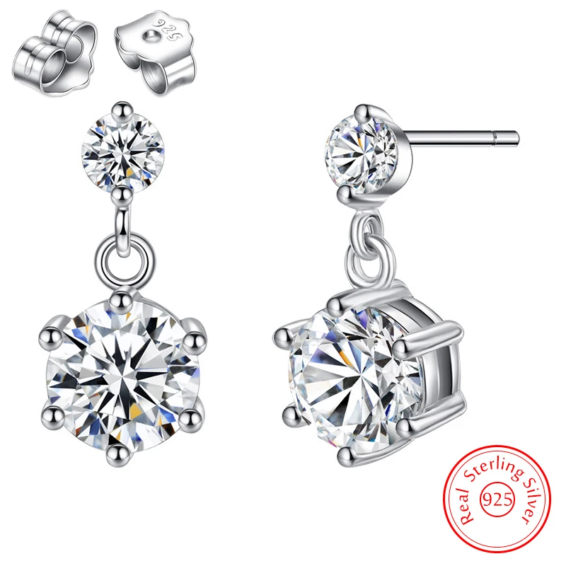 

Real 925 Sterling Silver New Fashion Jewelry Six Prong Zircon Crystal Stud Earrings For Women XY0231