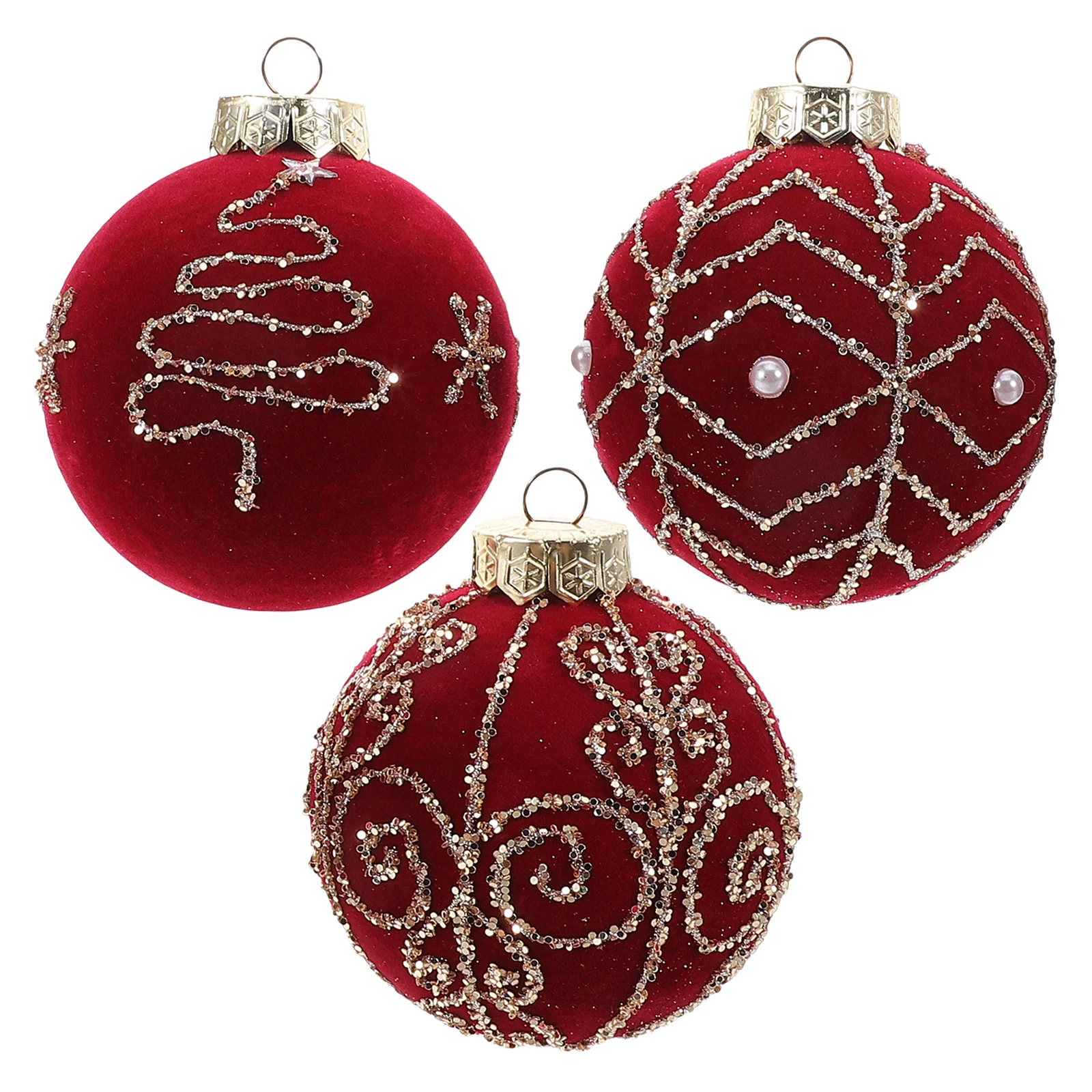 

3Pcs Christmas Balls Ornament Burgundy Flocked 8 Cm Shatterproof Holiday Hanging Decorations Christmas Tree Decor