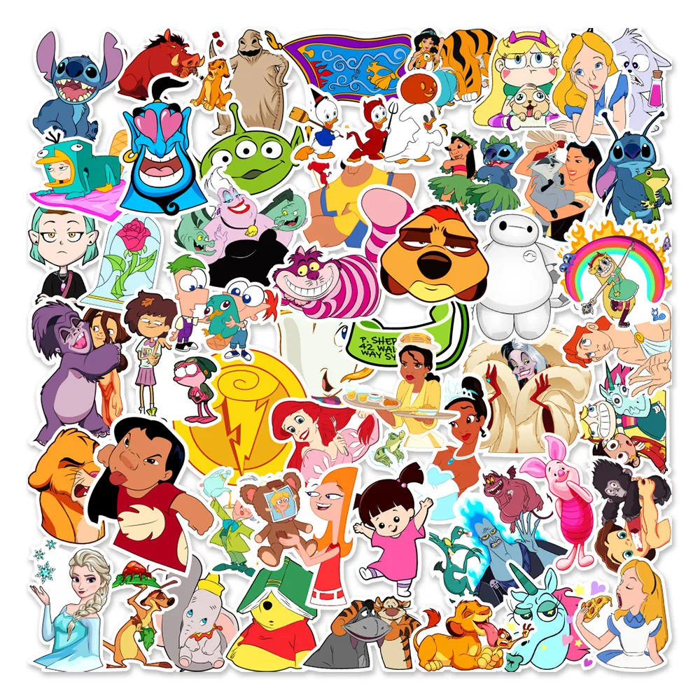 50Pcs Disney Anime Mix Cartoon Stitch Stickers Graffiti for Skateboard Luggage Laptop Phone Sticker Waterproof Kids Toys