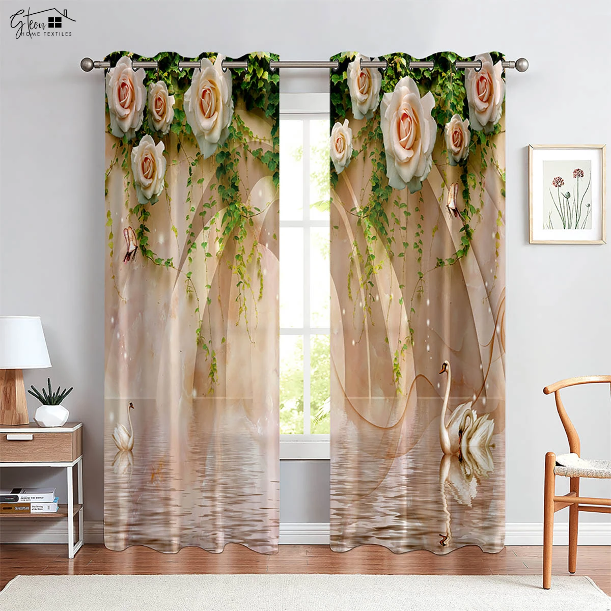 

Flower 3D Printed Curtains Chinese Style Beautiful Rose Daisy Lily Magnolia Bedroom Living Room Wear Rod Easy To Wash Curtains