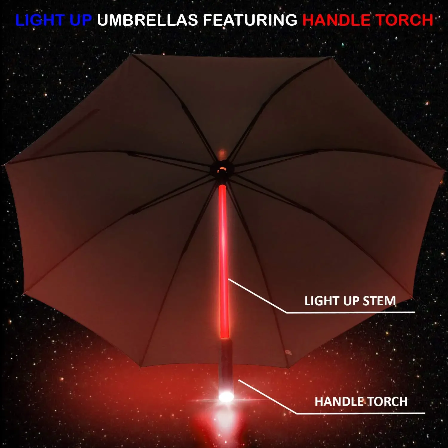 LED Light Up Umbrellas with Flashlight Handle, Clear, Black, Gray, Red