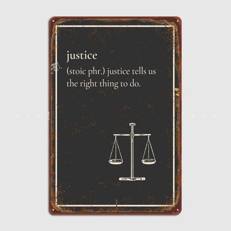 Justice Stoic Virtue Metal Wall Art Mural Vintage Metal Signs for Office Garage Wall Decoration Retro Tin Signs Customized Decor