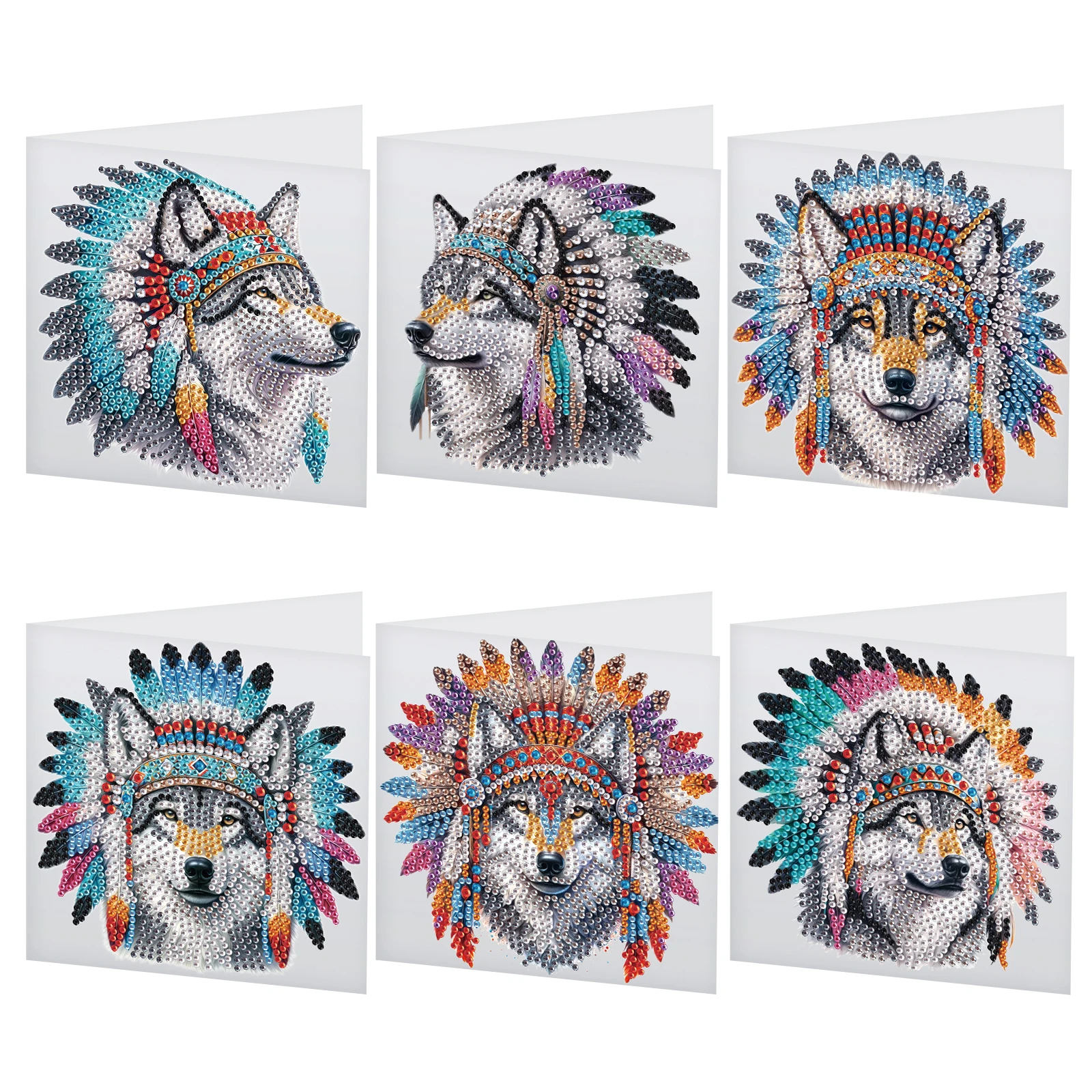 6Pcs Diamond Art Painting Greeting Card Kits,DIY Wolf Heads Handmade Festival Greeting Diamond Birthday Creative Cards Gifts - view 5