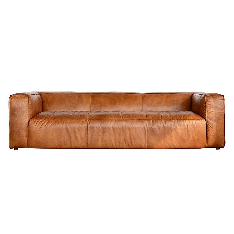 Living room down leather sofa first layer cowhide full leather American retro hotel villa