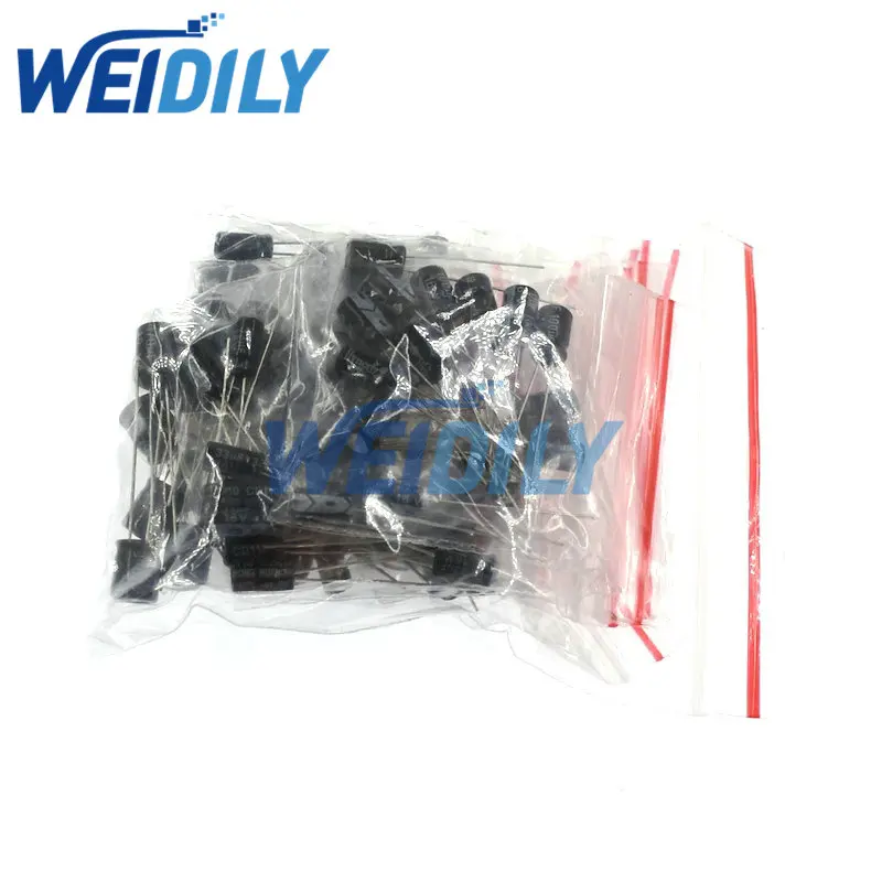 Kit de Variedade de Capacitor Eletrolítico de Alumínio, Conjunto Capacitância, Novo, 12 Valores, 0,22 UF-470UF, 120 Unidades