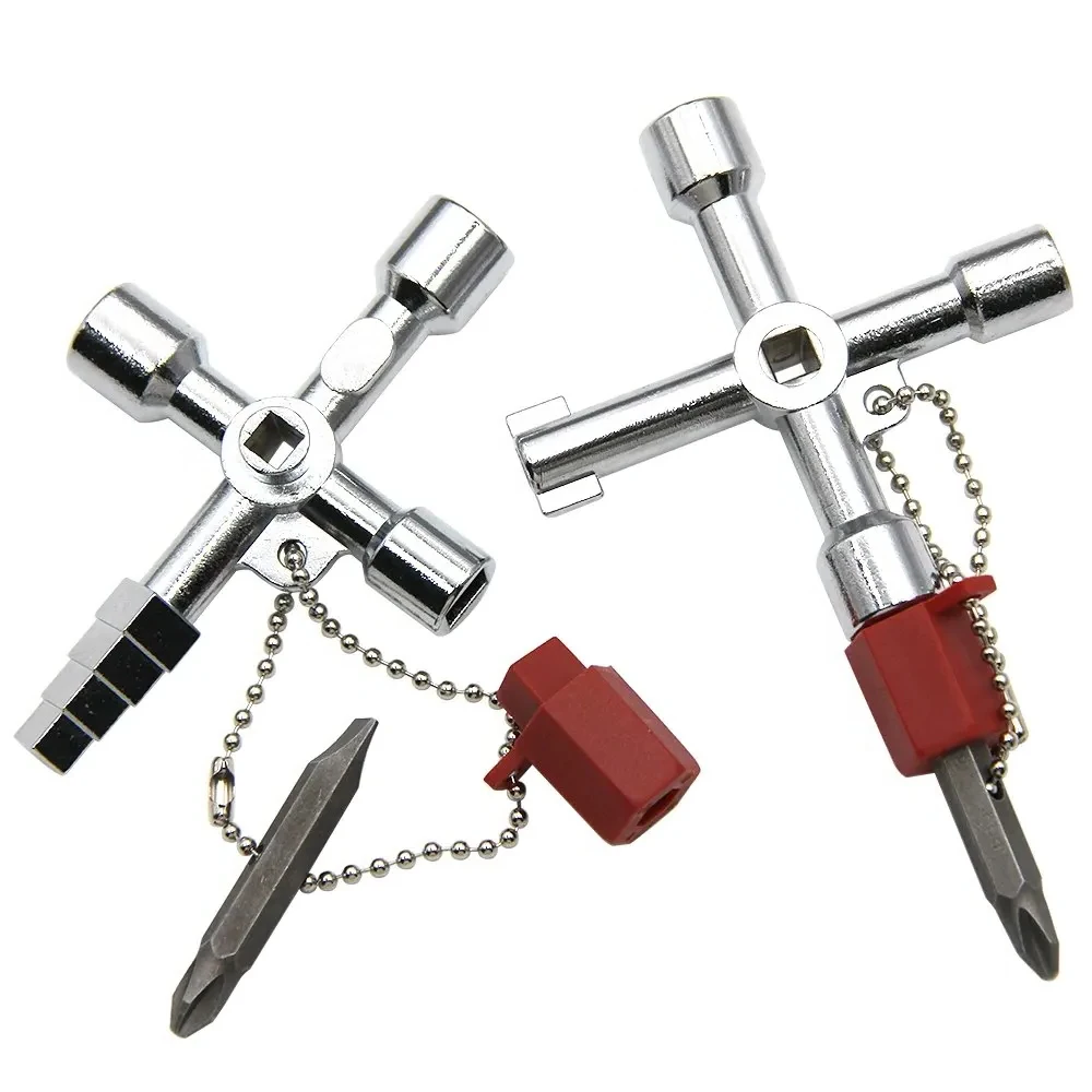 

4in1 Silver Key Wrench Electrical Elevator Control Cabinet Valve Inner Triangle Quadrangle Screwdriver Tool Set