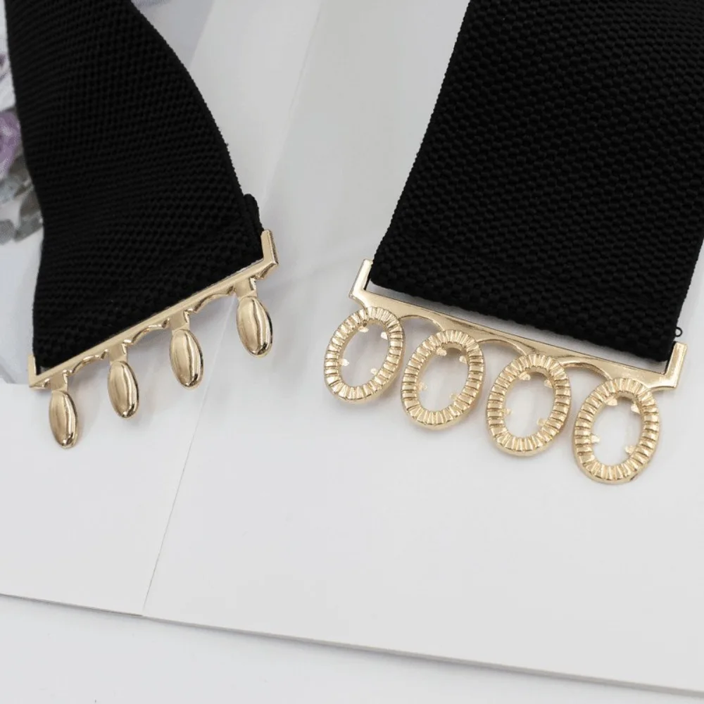 Cinturilla lateral ancha elástica a la moda para mujer, cubierta de cintura con hebilla dorada, correas de cinturón combinadas con abrigo de vestir