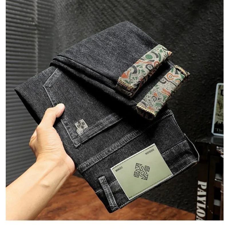 

New Men's Jeans Youth Trendy Embroidered Slim Straight Stretch Men's Pants Fashion Comfort Denim Modern Stylish High Quality