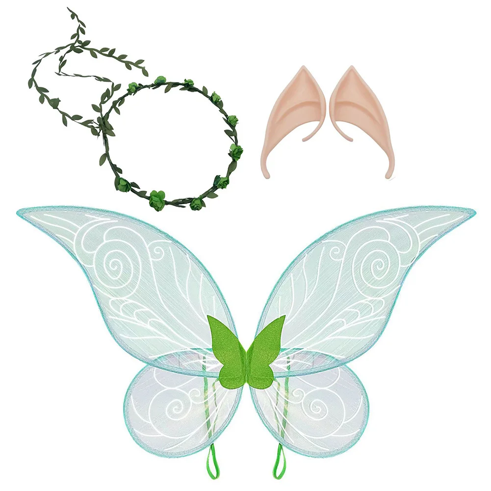 Kinderen Volwassen Meisjes Fee Vleugels Cosplay Kostuum Accessoires Hoofdstuk Elf Oorbellen Set Rekwisieten Halloween Carnaval Party Pak Prop